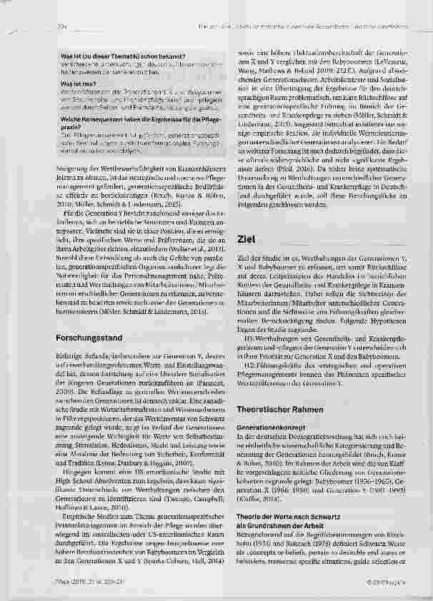 Vorschauseite 2: Generationsspezifische Unterschiede in den Werthaltungen von Gesundheitsund Krankenpfleger /-innen Eine Querschnittstudie