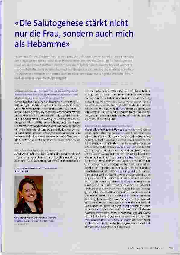 Vorschauseite 1: «Die Salutogenese stärkt nicht nur die Frau, sondern auch mich als Hebamme»