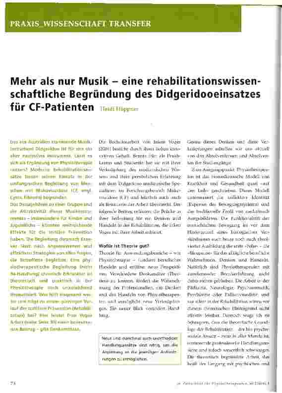 Vorschauseite 1: Mehr als nur Musik - eine rehabilitationswissenschaftliche Begründung des Didgeridooeinsatzes für CF-Patienten
