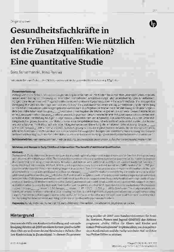 Vorschauseite 1: Gesundheitsfachkräfte in den Frühen Hilfen: Wie nützlich ist die Zusatzqualihkation? Eine quantitative Studie