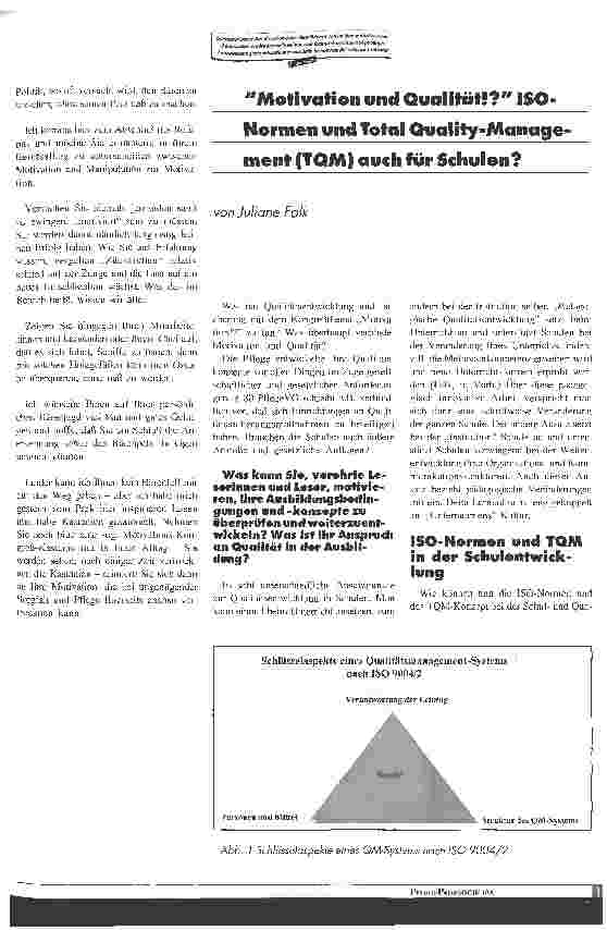 Vorschauseite 1: Motivation und Qualität!? ISO-Normen und Total Quality Management (TQM) auch für Schulen?