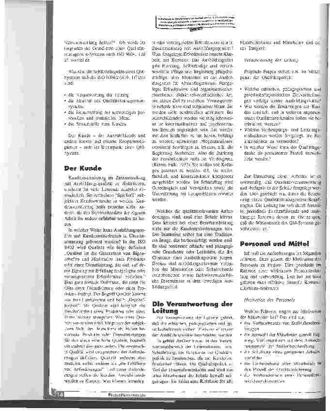 Vorschauseite 2: Motivation und Qualität!? ISO-Normen und Total Quality Management (TQM) auch für Schulen?