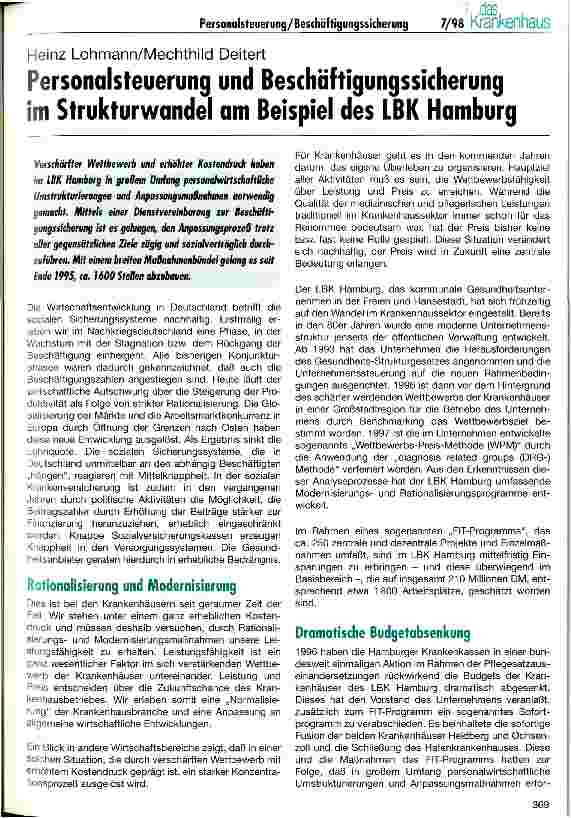 Vorschauseite 1: Personalsteuerung und Beschäftigungssicherung im Strukturwandel am Beispiel des LBK Hamburg