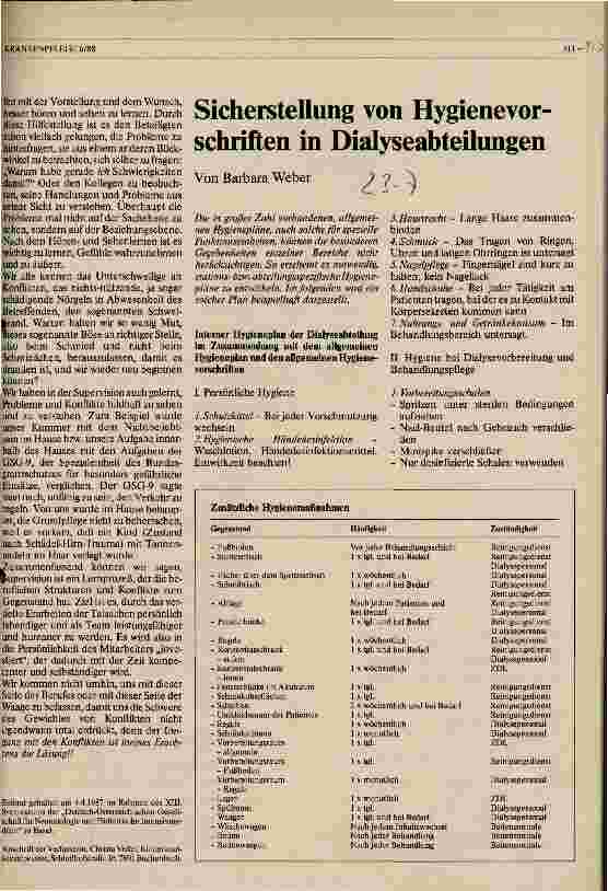 Vorschauseite 1: Sicherstellung von Hygienevorschriften in Dialyseabteilungen