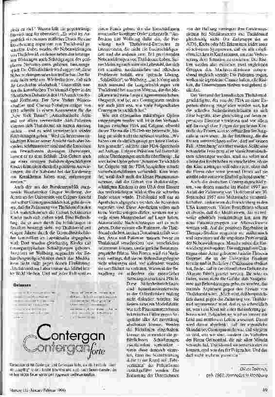 Vorschauseite 2: Wiederholung der Geschichte? Der Contergan-Wirkstoff Thalidomid wird in den USA zugelassen