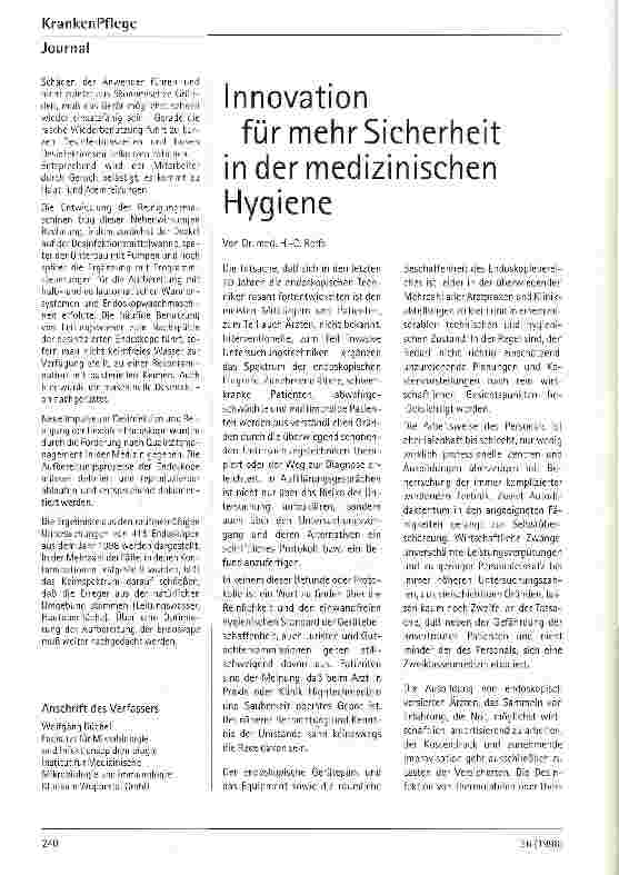 Vorschauseite 1: Innovation für mehr Sicherheit in der medizinischen Hygiene