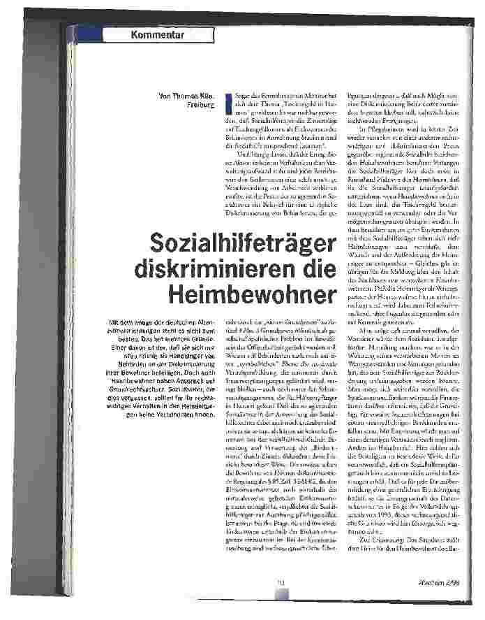 Vorschauseite 1: Sozialhilfeträger diskriminieren die Heimbewohner