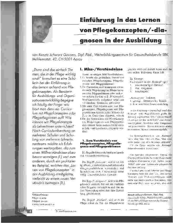 Vorschauseite 1: Einführung in das Lernen von Pflegekonzepten/-diagnosen in der Ausbildung