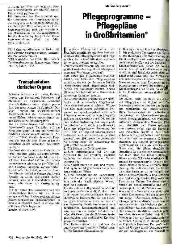 Vorschauseite 1: Pflegeprogramme Pflegepläne in Großbritannien