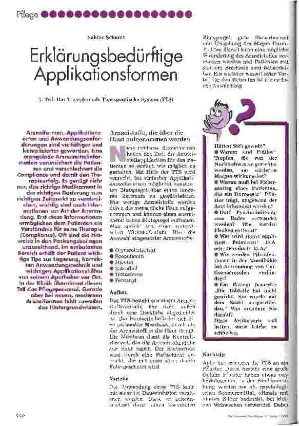 Vorschauseite 1: Erklärungsbedürftige Applikationsformen Teil 1: Das Transdermale Therapeutische System (TTS)