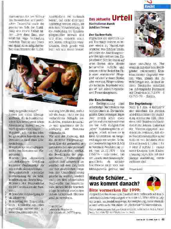 Vorschauseite 1: Das aktuelle Urteil Nachtdienst durch SchülerInnen