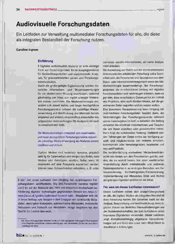 Vorschauseite 1: Audiovisuelle Forschungsdaten