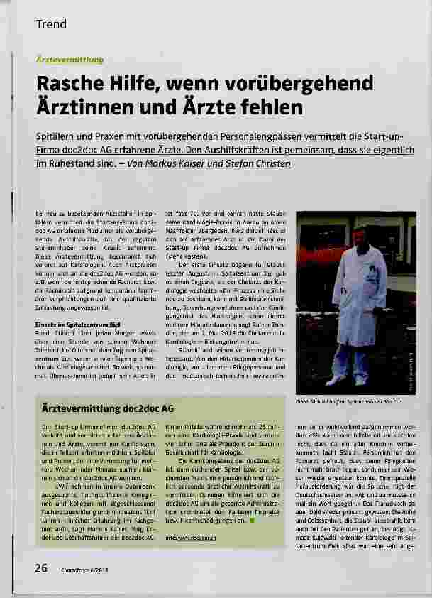 Vorschauseite 1: Rasche Hilfe, wenn vorübergehend Ärztinnen und Ärzte fehlen
