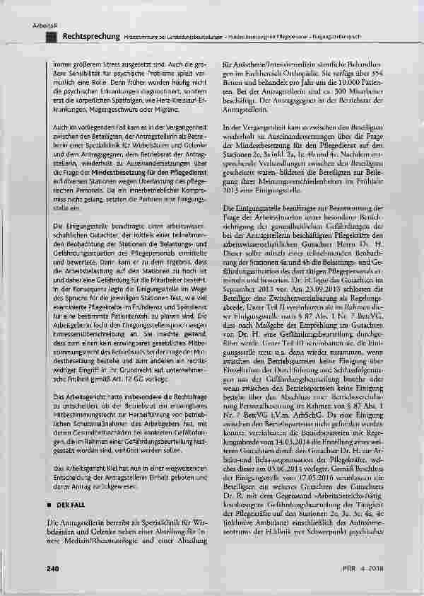 Vorschauseite 2: Mitbestimmung bei Gefährdungsbeurteilungen Mindestbesetzung mit Pflegepersonal Einigungsstellenspruch