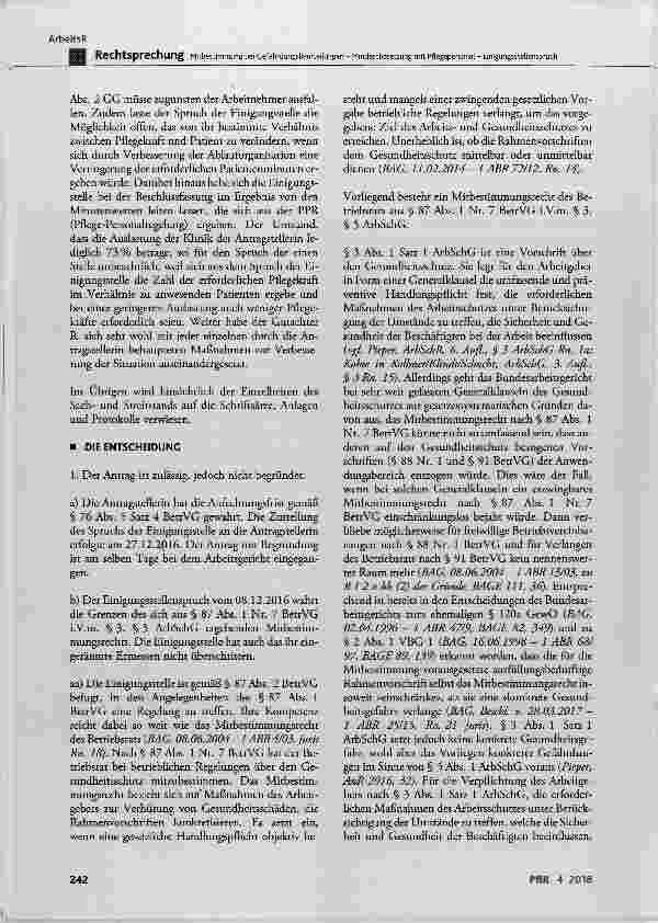 Vorschauseite 4: Mitbestimmung bei Gefährdungsbeurteilungen Mindestbesetzung mit Pflegepersonal Einigungsstellenspruch
