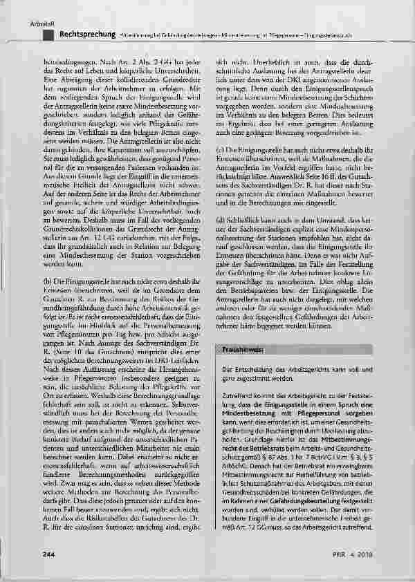 Vorschauseite 6: Mitbestimmung bei Gefährdungsbeurteilungen Mindestbesetzung mit Pflegepersonal Einigungsstellenspruch