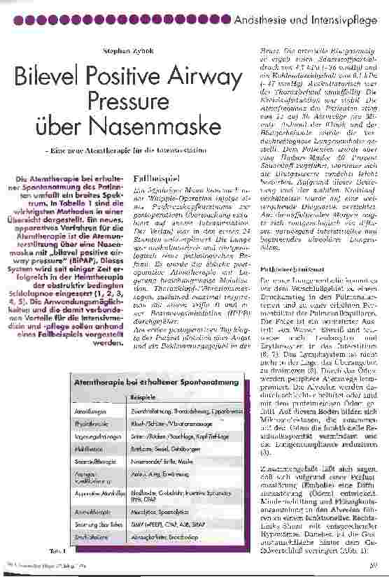 Vorschauseite 1: Bilevel Positive Airway Pressure über Nasenmaske Eine neue Atemtherapie für die Intensivmedizin
