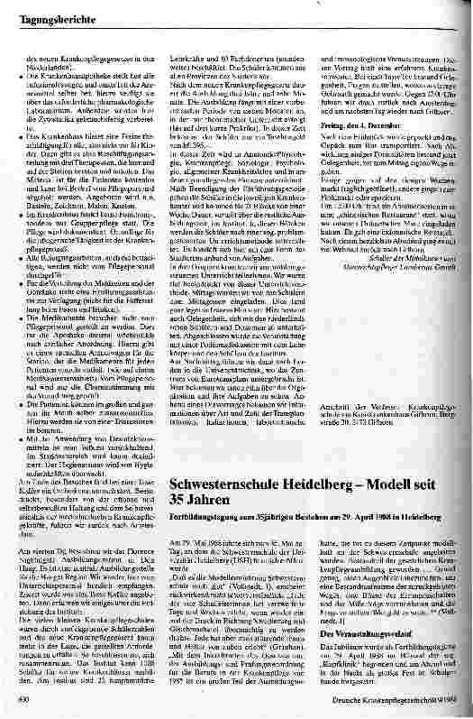 Vorschauseite 1: Schwesternschule Heidelberg - Modell seit 35 Jahren Fortbildungstagung zum 35jährigen Bestehen am 29.04.1988 in Heidelberg