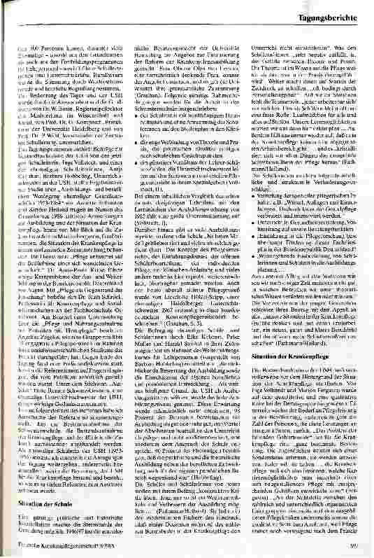 Vorschauseite 2: Schwesternschule Heidelberg - Modell seit 35 Jahren Fortbildungstagung zum 35jährigen Bestehen am 29.04.1988 in Heidelberg