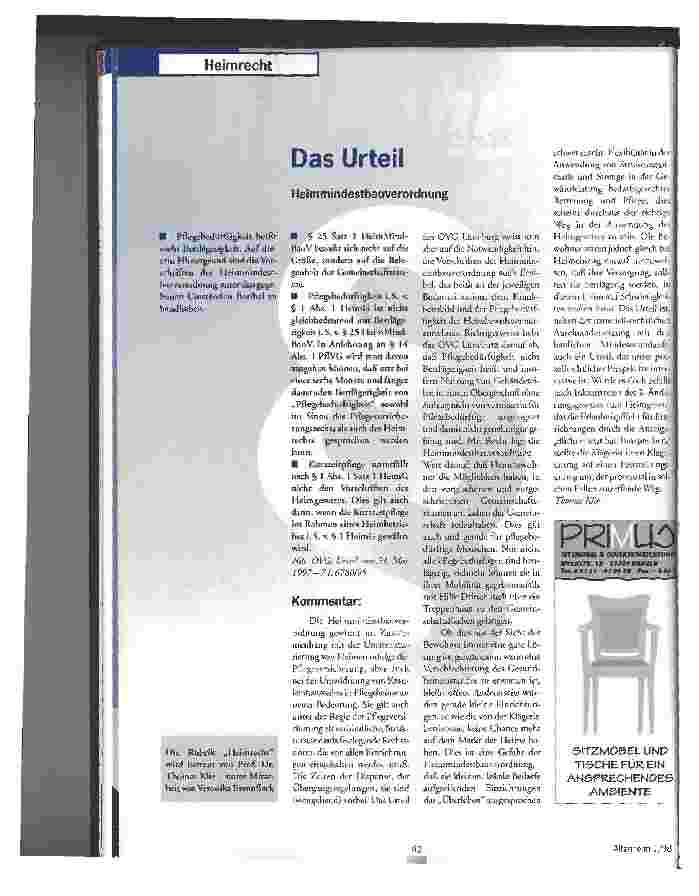 Vorschauseite 1: Das Urteil Heimmindestbauverordnung