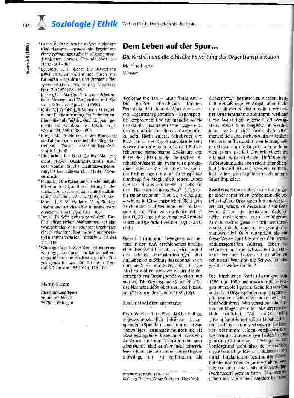 Vorschauseite 1: Dem Leben auf der Spur... Die Kirchen und die ethische Bewertung der Organtransplantation