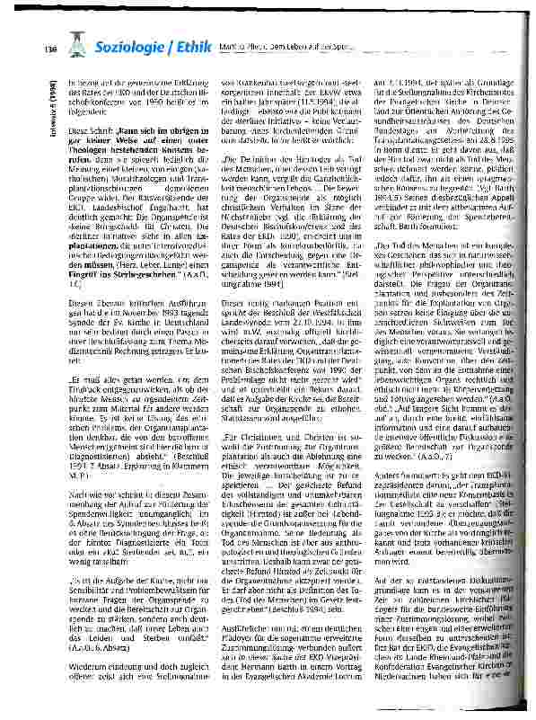 Vorschauseite 3: Dem Leben auf der Spur... Die Kirchen und die ethische Bewertung der Organtransplantation