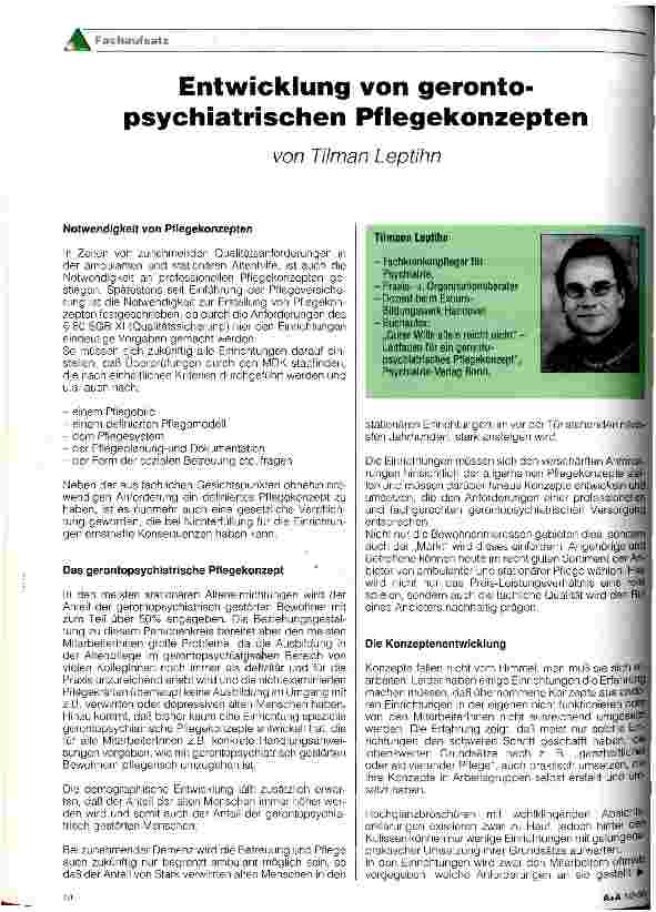 Vorschauseite 1: Entwicklung von geronto-psychiatrischen Pflegekonzepten