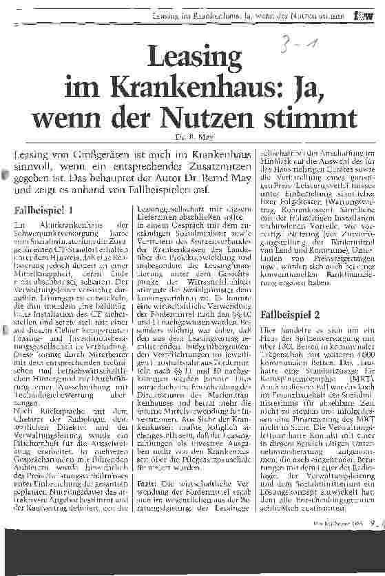 Vorschauseite 1: Leasing im Krankenhaus: Ja, wenn der Nutzen stimmt