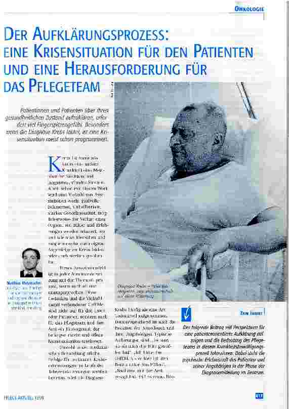 Vorschauseite 1: Der Aufklärungsprozeß: Eine Krisensituation für den Patienten und eine Herausforderung für das Pflegeteam