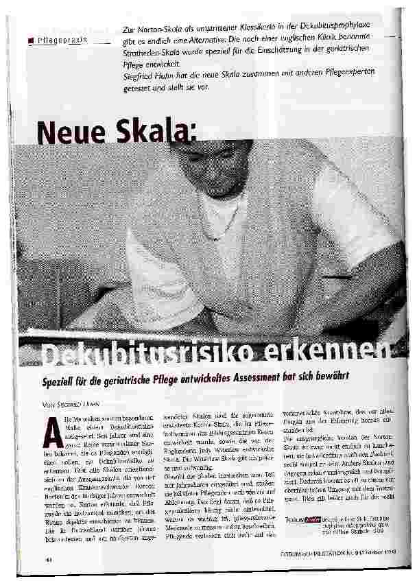 Vorschauseite 1: Neue Skala: Dekubitusrisiko erkennen Speziell für die geriatrische Pflege entwickeltes Assessment bewährt sich