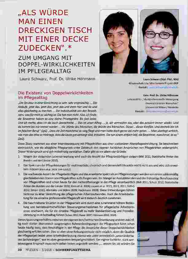 Vorschauseite 1: „ALS WURDE MAN EINEN DRECKIGEN TISCH MIT EINER DECKE ZUDECKEN.*ZUM UMGANG MIT DOPPEL-WIRKLICHKEITEN IM PFLEGEALLTAG
