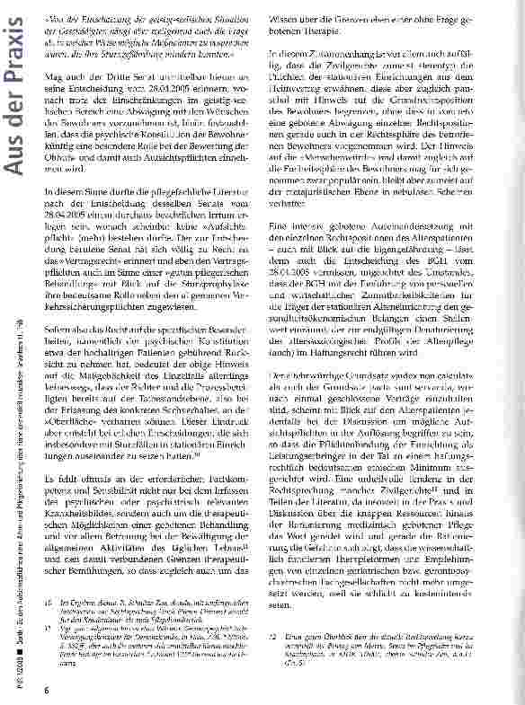 Vorschauseite 4: Zu den Aufsichtspflichten einer Altenund Pflegeeinrichtung über einen dementiell erkrankten Bewohner (1. Teil)