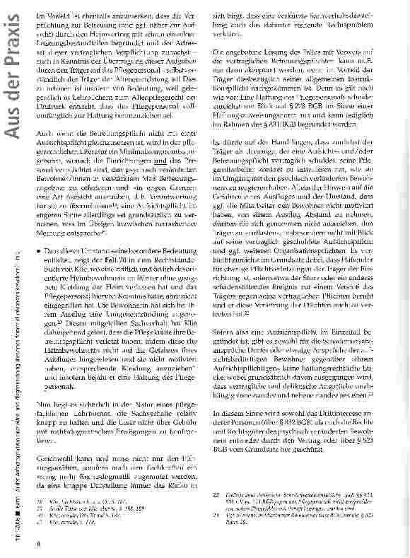 Vorschauseite 6: Zu den Aufsichtspflichten einer Altenund Pflegeeinrichtung über einen dementiell erkrankten Bewohner (1. Teil)
