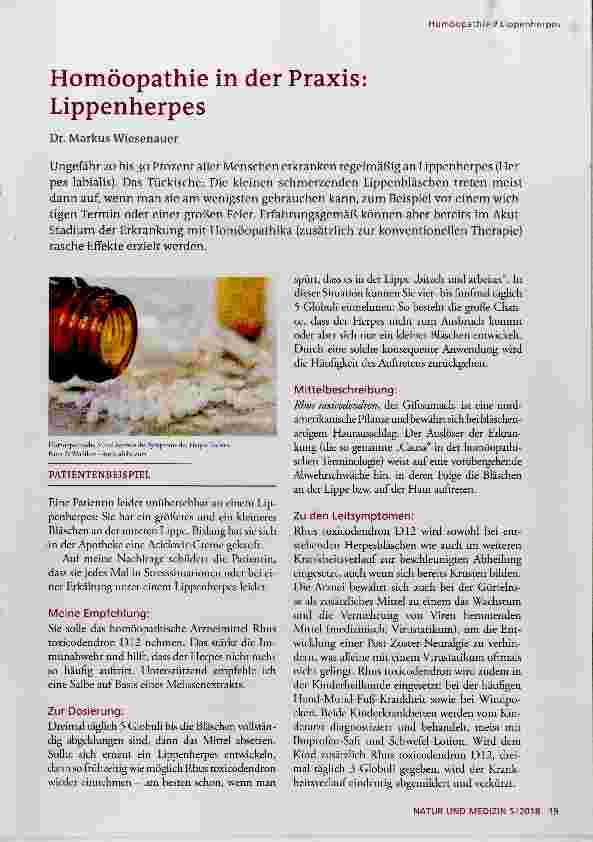 Vorschauseite 1: Homöopathie in der Praxis: Lippenherpes