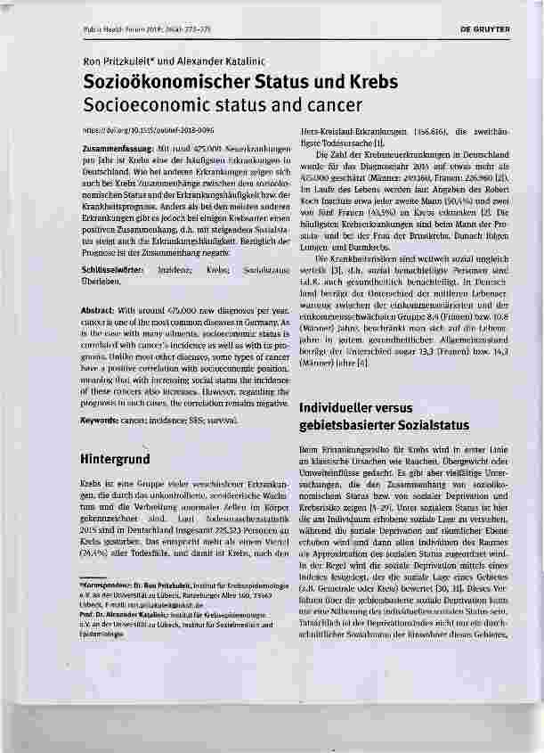 Vorschauseite 1: Sozioökonomischer Status und Krebs