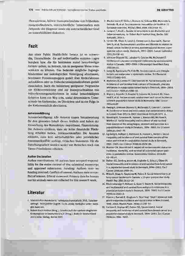 Vorschauseite 3: Sozioökonomischer Status und Krebs
