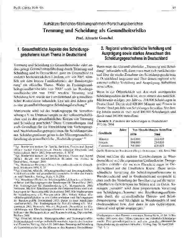 Vorschauseite 1: Aufsätze/Berichte/Stellungnahmen/Forschungsberichte Trennung und Scheidung als Gesundheitsrisiko