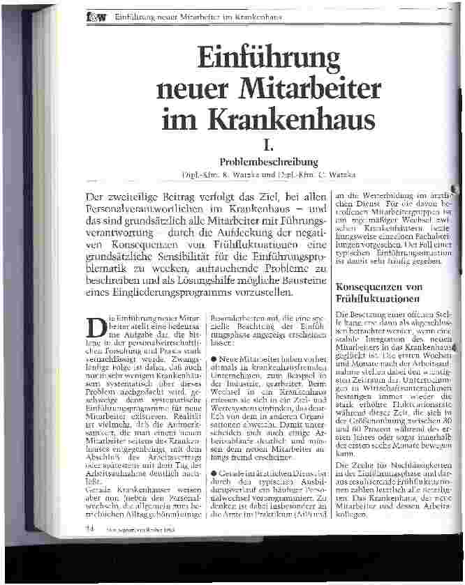 Vorschauseite 1: Einführung neuer Mitarbeiter im Krankenhaus Teil I: Problembeschreibung