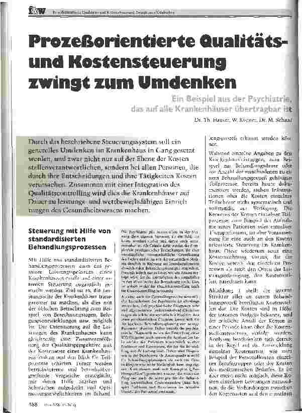 Vorschauseite 1: Prozeßorientierte Qualitätsund Kostensteuerung zwingt zum Umdenken Beispiel aus der Psychiatrie, das auf alle Krankenhäuser übertragbar ist
