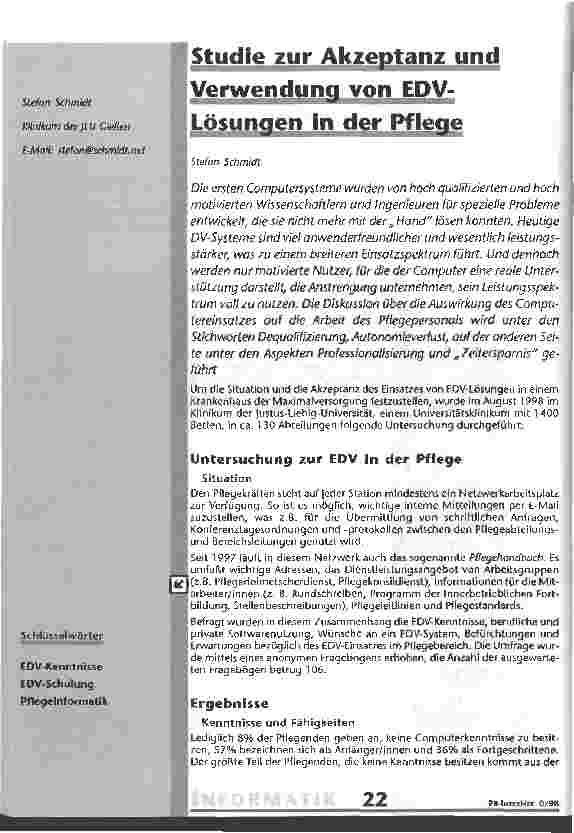 Vorschauseite 1: Studie zur Akzeptanz und Verwendung von EDV-Lösungen in der Pflege