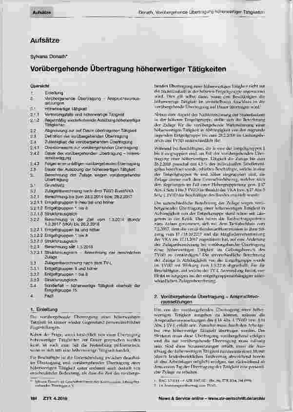 Vorschauseite 1: Vorübergehende Übertragung höherwertiger Tätigkeiten