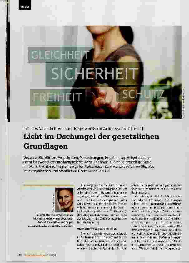Vorschauseite 1: 1x1 des Vorschriftenund Regelwerks im Arbeitsschutz (Teil 1) Licht im Dschungel der gesetzlichen Grundlagen