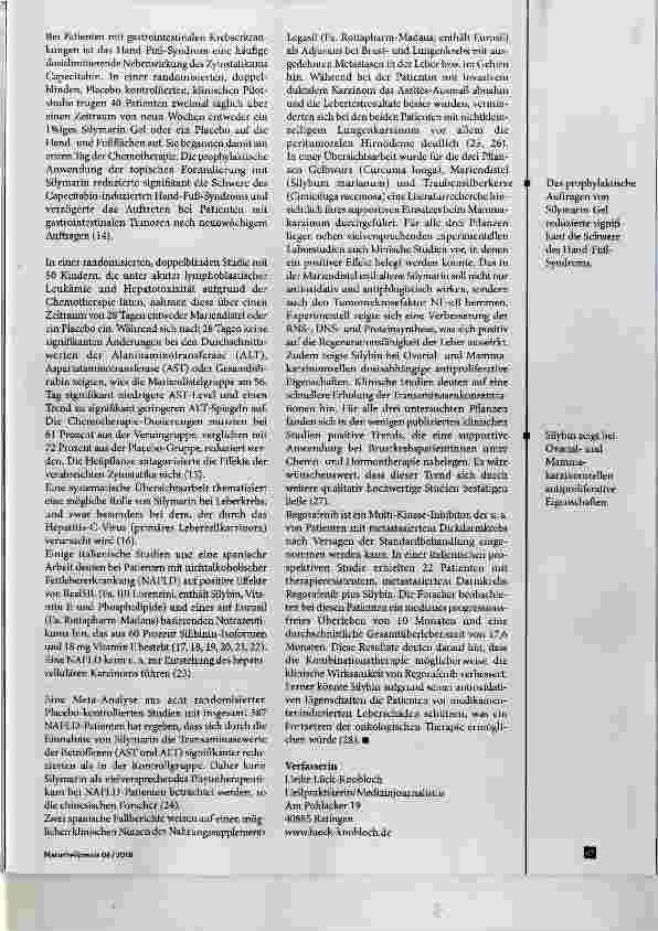 Vorschauseite 4: Mariendistel in der Krebstherapie Studien deuten auf einen möglichen Nutzen hin