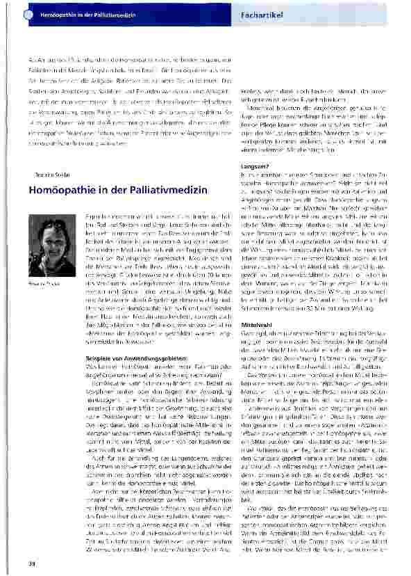 Vorschauseite 1: Homöopathie in der Palliativmedizin