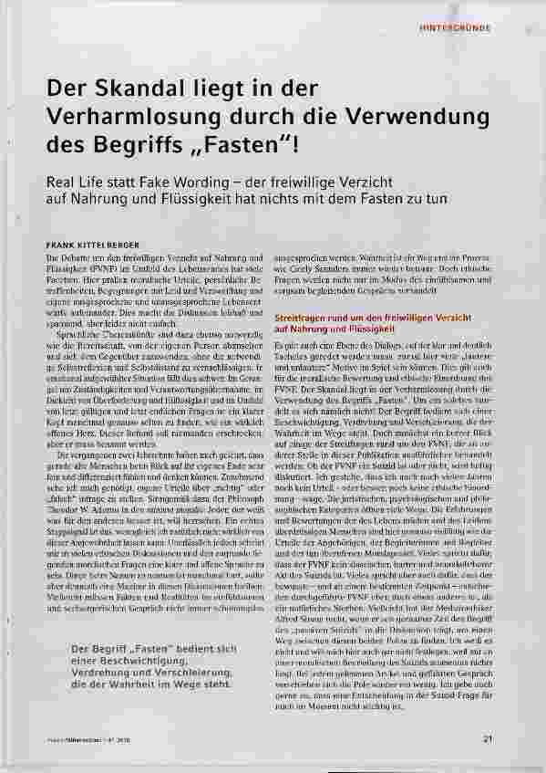 Vorschauseite 1: Der Skandal liegt in der Verharmlosung durch die Verwendung des Begriffs „Fasten!