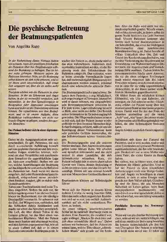 Vorschauseite 1: Die psychische Betreuung der Beatmungspatienten