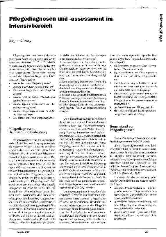 Vorschauseite 1: Pflegediagnosen und -assessment im Intensivbereich