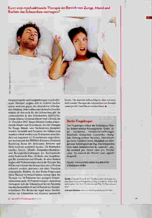 Vorschauseite 1: Kann eine myofunktionale Therapie im Bereich von Zunge, Mund und Rachen das Schnarchen verringern?