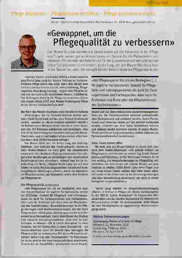 Vorschauseite 1: «Gewappnet, um die Pflegequalität zu verbessern»
