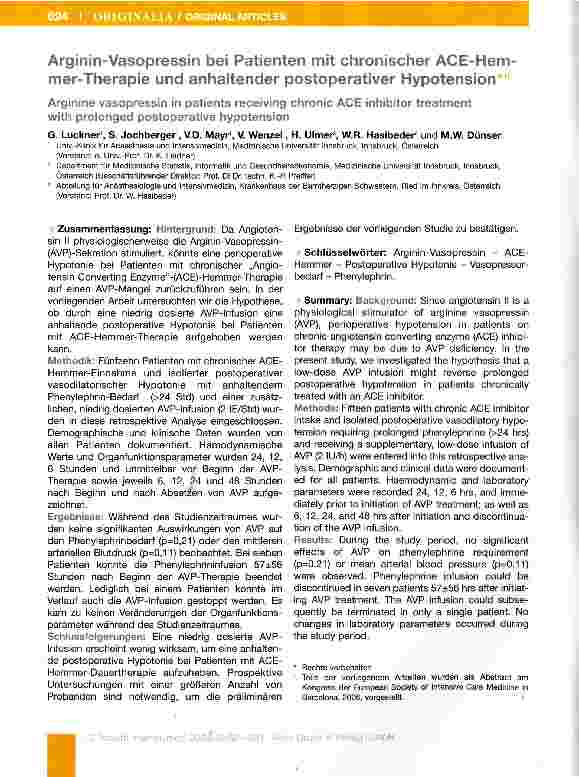 Vorschauseite 1: Arginin-Vasopressin bei Patienten mit chronischer ACE-Hem mer-Therapie und anhaltender postoperativer Hypotension